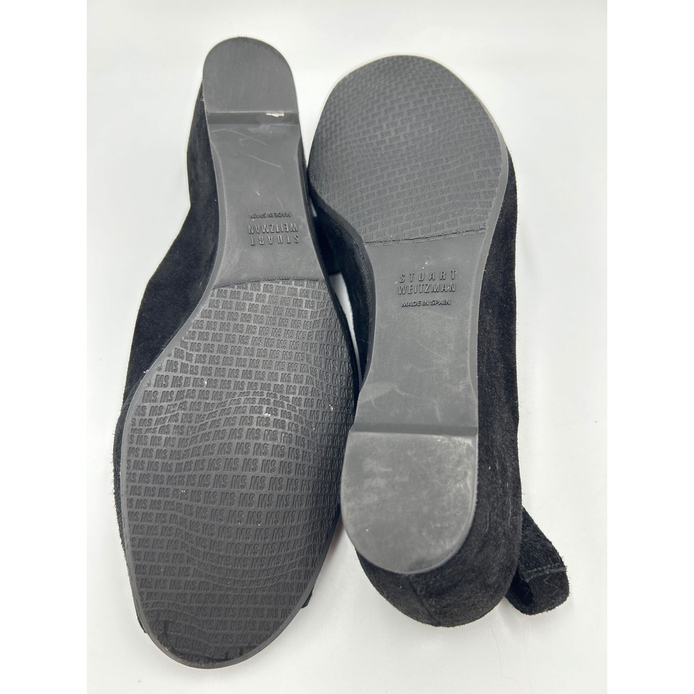 Stuart Weitzman Black Suede Peep Toe Wedge Sandals Multi Strap Slingback 8.5 - Picture 5 of 8